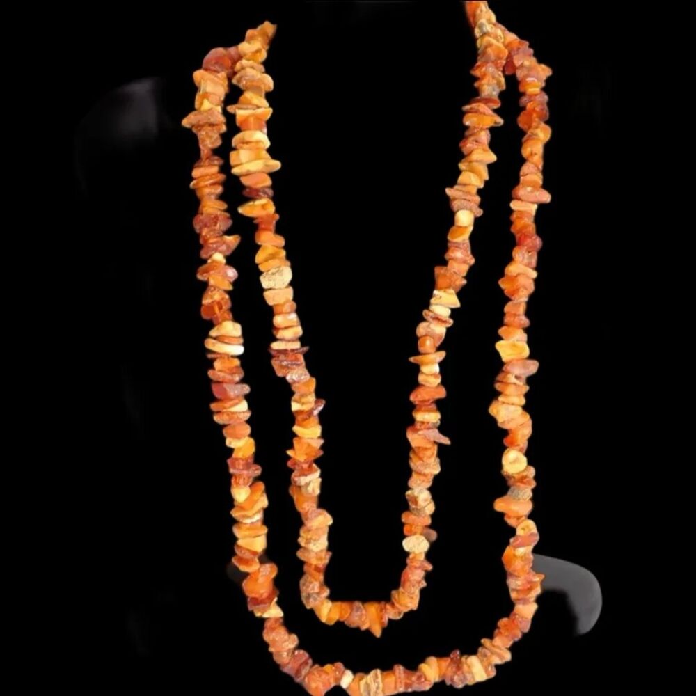 Baltic Natural Amber Butterscotch & Honey Chip Polish Necklace 65 years old 44"